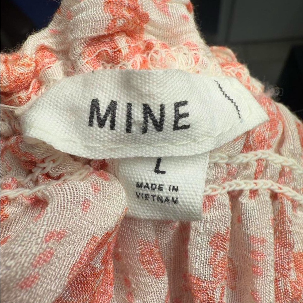 Mine smocked puff sleeve mini dress pink cream boho cottagecore size L - Picture 7 of 7